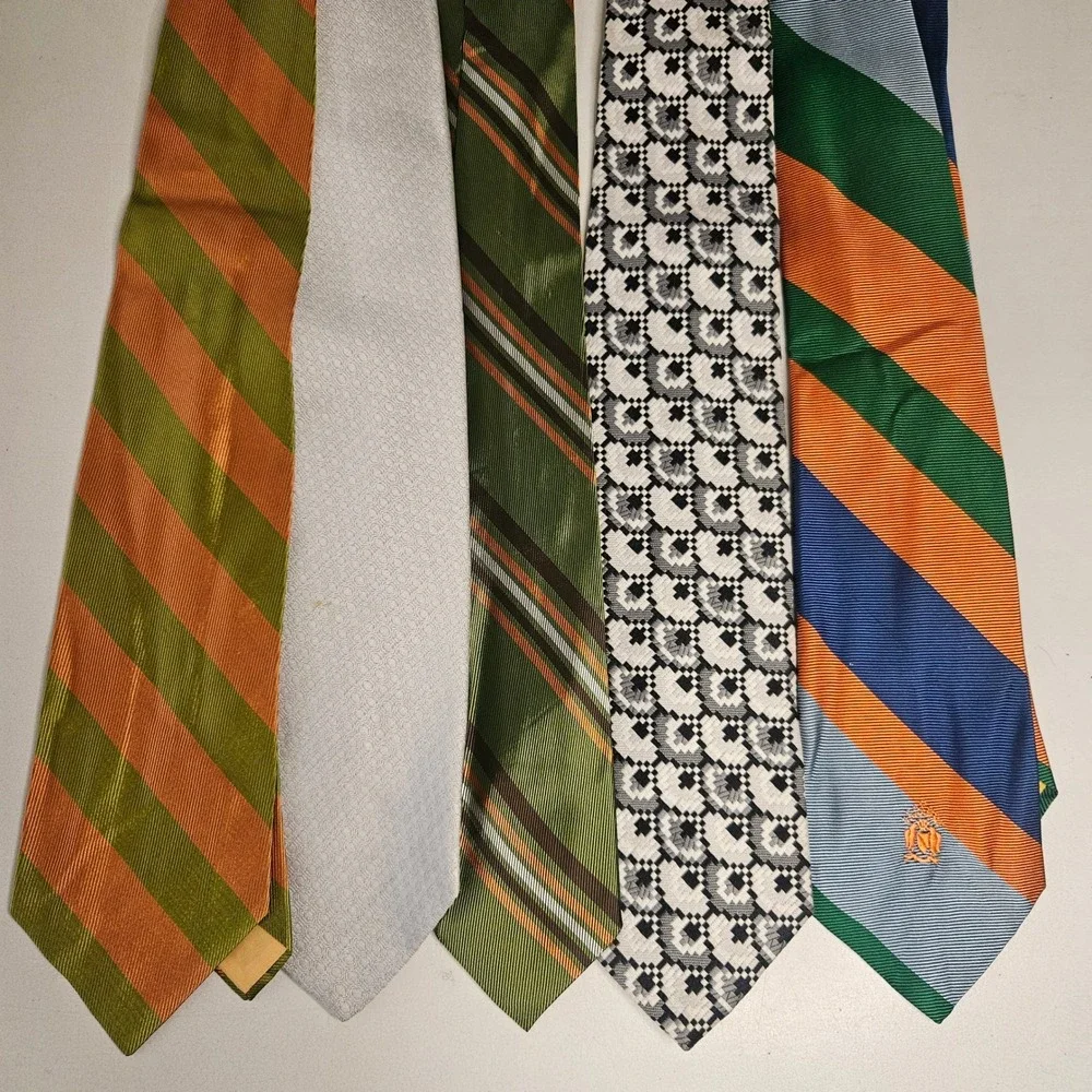 Vintage Mens Necktie Lot 5pc 70s Retro Stripes Geometric‎ Qiana Silk Cuzzens